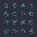 Hand gestures thin line icon set Royalty Free Stock Photo
