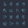 Hand gestures thin line icon set