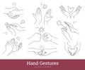 Hand Gestures, Body Language Thin Line Icons Set