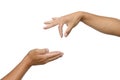 Hand gestures by two people. Expresses support for an opportunity to commensurate with others.