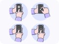 Hand gestures using a smartphone Swipe left-right, top-bottom, zoom in-zoom out, one tap, double tap, vector design and isolated