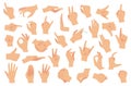 Hand gestures. Various arms, human hands, ok, thumb up and pointing finger, pinch and fist. Optimistic or pessimistic