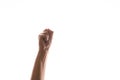 Hand gestures. woman& x27;s fist stretches up, a symbol of the struggle for rights and dissent, Royalty Free Stock Photo