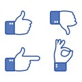 Hand gesturing. Thumbs up and thumbs down. Like and dislike icons for social network. Ok sign. Vector illustration