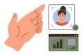 Hand Gesturing Toward Profile Verification and Data Analytics Dashboard Royalty Free Stock Photo