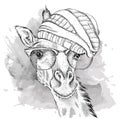 Hand giraffe in a hat. Vector illustration
