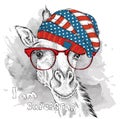 Hand giraffe in a USA hat. Vector illustration