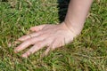 Hand on the girl on the grass Royalty Free Stock Photo