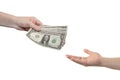 Hand give money dollars on white background Royalty Free Stock Photo