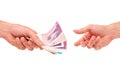 Hand give money to another Royalty Free Stock Photo