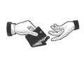 Hand give wallet purse sketch vector illustration