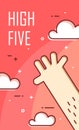 Hand gives five. Thin line flat design. Vector banner