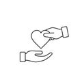 Hand gives heart line icon in flat style. Giving love concept, donate, health concept