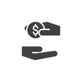 Hand gives money to another hand vector icon