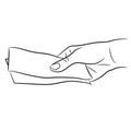 Hand giving banknotes monochrome vector illustration