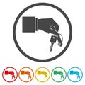 Hand giving car keys, Car Sharing icon, 6 Colors Included Royalty Free Stock Photo