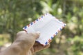 Classic envelope in wooden table Royalty Free Stock Photo