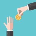 Hand giving coin Royalty Free Stock Photo