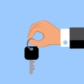 Hand giving keys. Vector illustration.