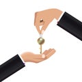 Hand giving keys to other hand. Vector