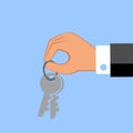 Hand giving keys. Vector illustration.