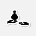 Hand giving money bag to another hand sticker icon Royalty Free Stock Photo