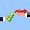 Hand giving money and car. Exchanging concept. Flat design style. Vector illustration. Royalty Free Stock Photo