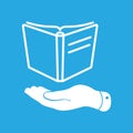 hand giving open book icon on blue background Royalty Free Stock Photo