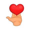 Hand giving red heart icon, cartoon style Royalty Free Stock Photo