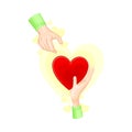 Hand Giving Red Heart to Another as Love and Fondness Symbol Vector Illustration