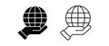 Hand with globe vector icon set. Globus symbol