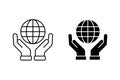 Hand with globe vector icon set. Globus symbol