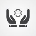 Hand with globe vector icon sign symbol Royalty Free Stock Photo