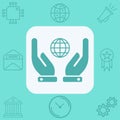 Hand with globe vector icon sign symbol Royalty Free Stock Photo