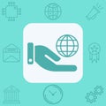 Hand with globe vector icon sign symbol Royalty Free Stock Photo