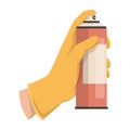 Hand in glove holding aerosol container vector isolated Royalty Free Stock Photo
