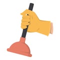 Hand in glove holding plunger vector isolated Royalty Free Stock Photo