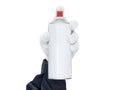 Hand in glove holding spray paint can isolated on white Royalty Free Stock Photo