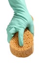 Hand in glove with sponge Royalty Free Stock Photo