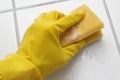 Hand in glove with sponge Royalty Free Stock Photo