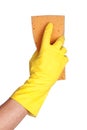 Hand in Glove with Sponge Royalty Free Stock Photo