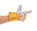 Hand in gloves holds as gun. Royalty Free Stock Photo