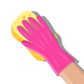 Hand in gloves with sponge wash wall Royalty Free Stock Photo