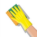 Hand in gloves with sponge wash wall