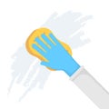Hand in gloves with sponge wash wall. Vector illustration