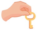 Hand with golden key. Owner symbol. Opportunity sign