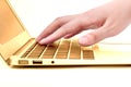 Hand in the golden notebook computer