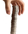 Hand grabbing coins Royalty Free Stock Photo