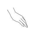 Hand grabbing and holding invisible item. Vector flat outline icon illustration isolated on white background. Royalty Free Stock Photo