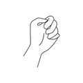 Hand grabbing and holding invisible item. Vector flat outline icon illustration isolated on white background. Royalty Free Stock Photo